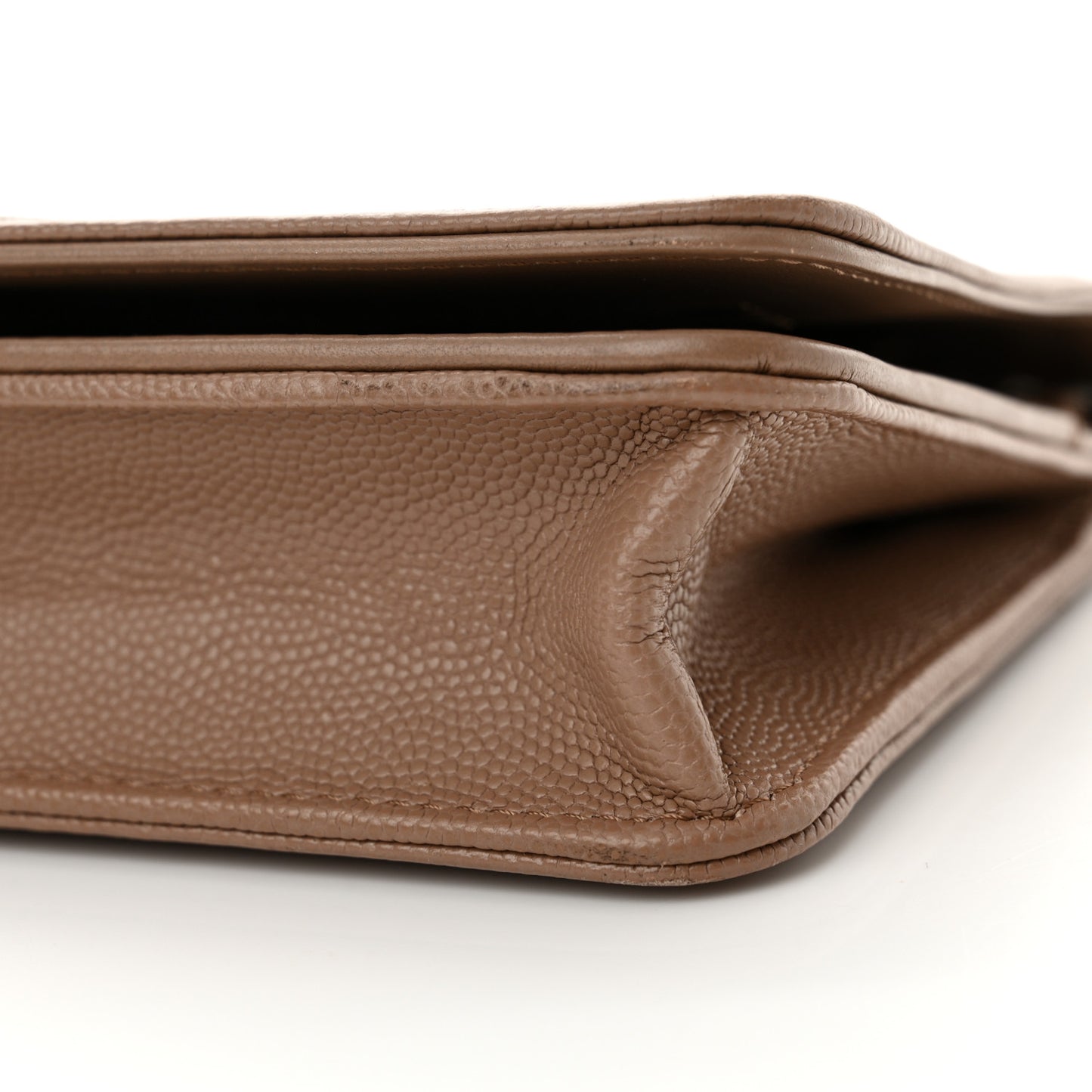 Caviar Chevron Quilted Boy Wallet On Chain WOC Dark Beige