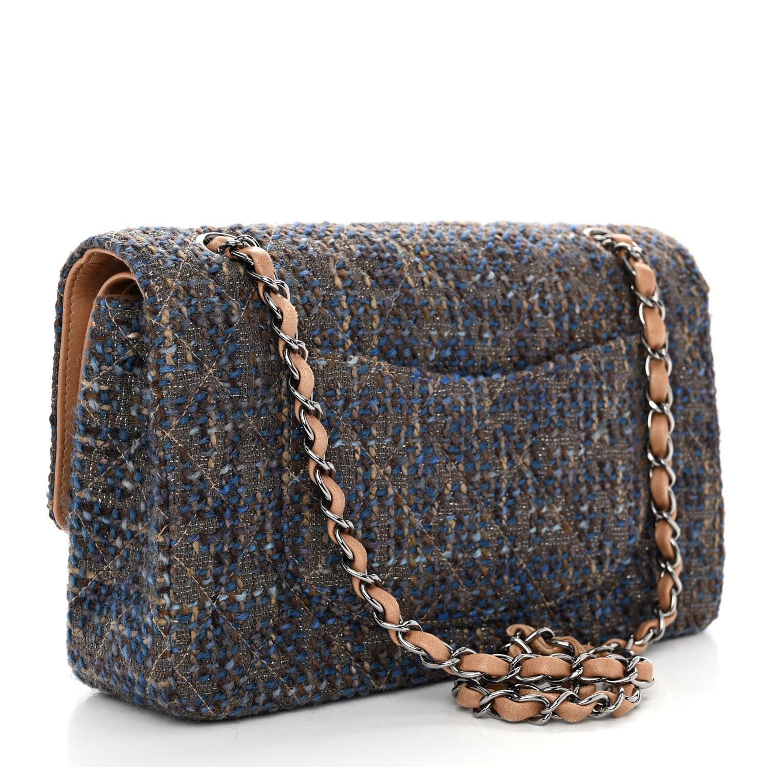 Chanel Tweed Quilted Medium Double Flap Brown Blue 3 of 10