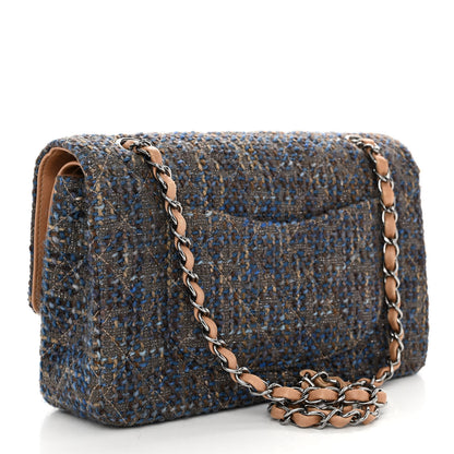Chanel Tweed Quilted Medium Double Flap Brown Blue 3 of 10