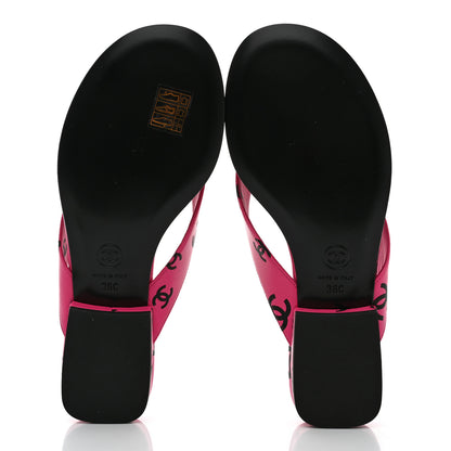 Chanel Printed Lambskin Coco Beach Thong Sandals 36 Dark Pink Black 5 of 10