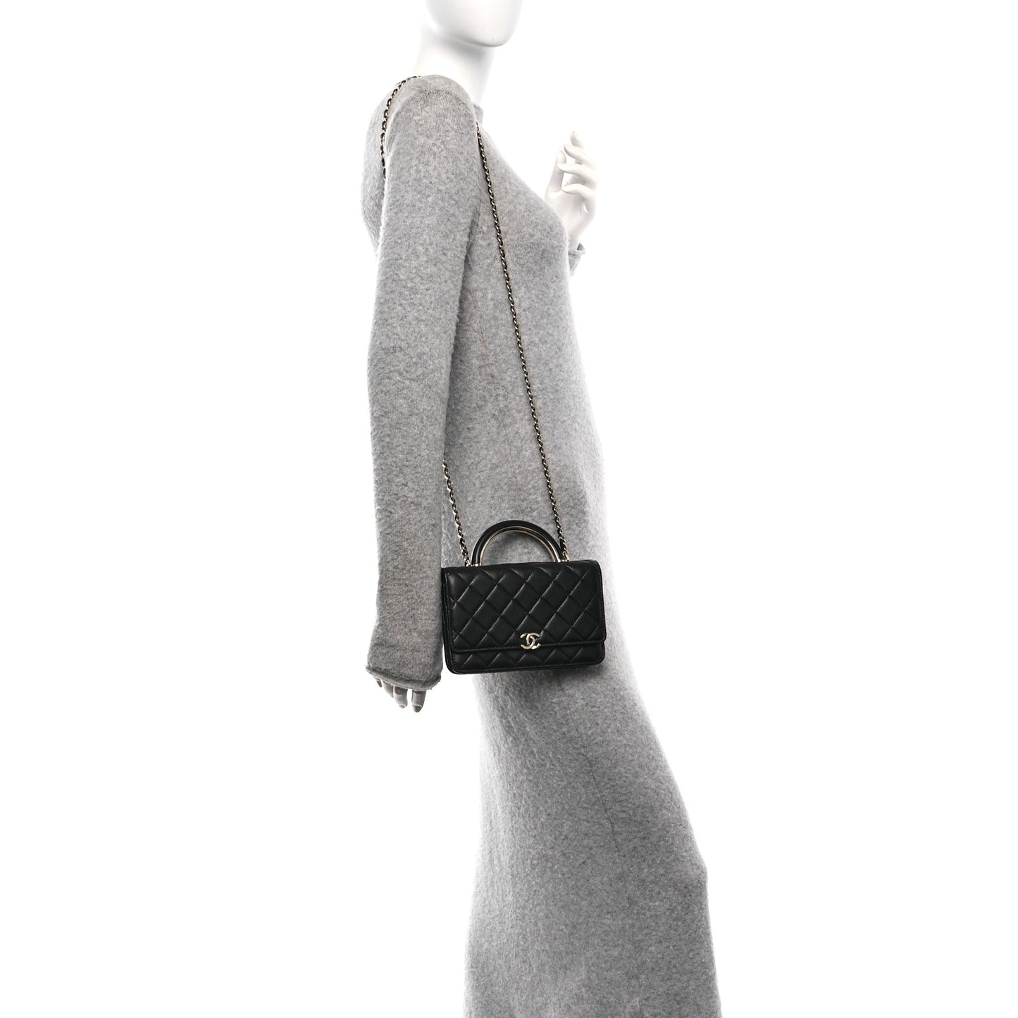 Lambskin Quilted Top Handle Wallet On Chain WOC Black