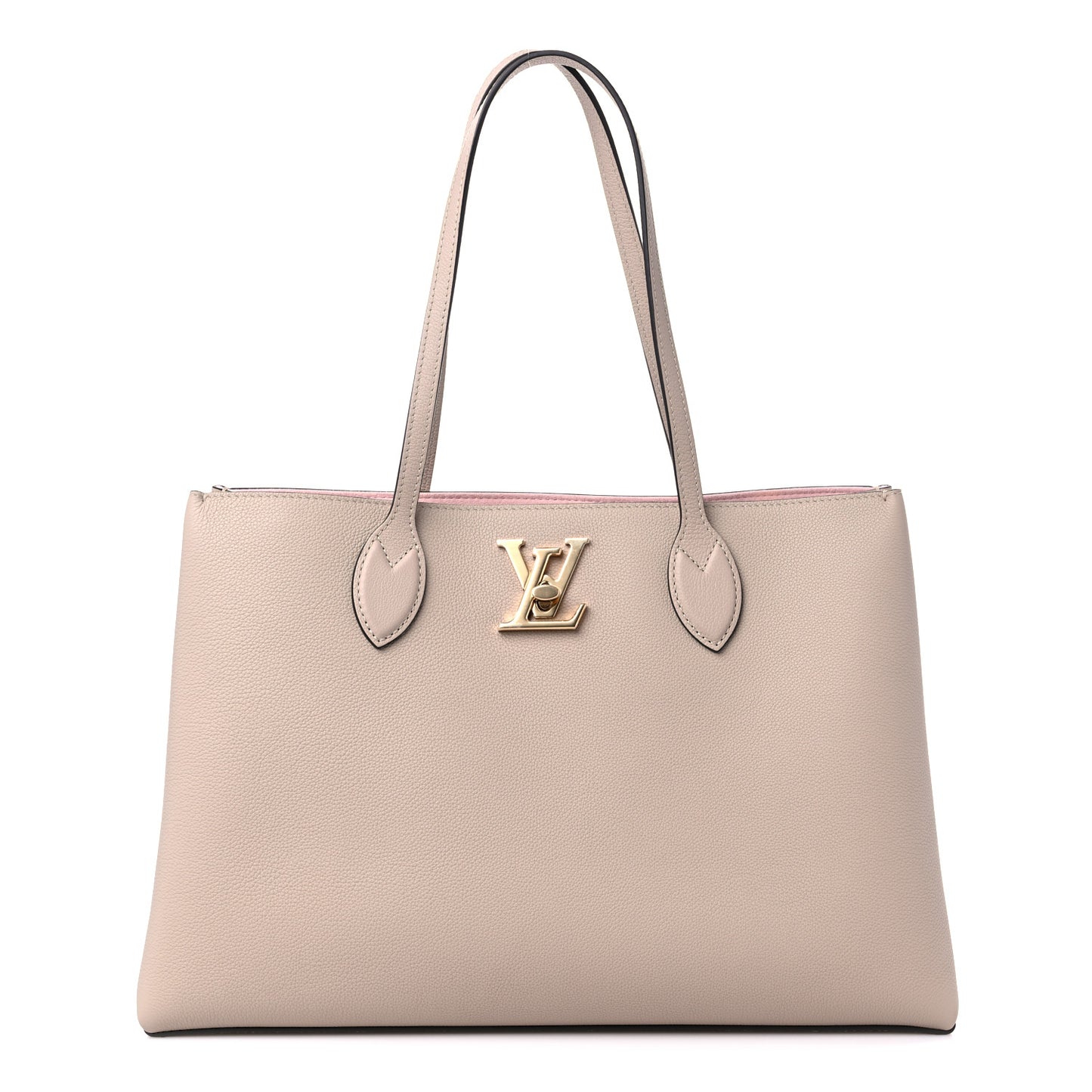 Grained Calfskin Lockme Shopper Greige