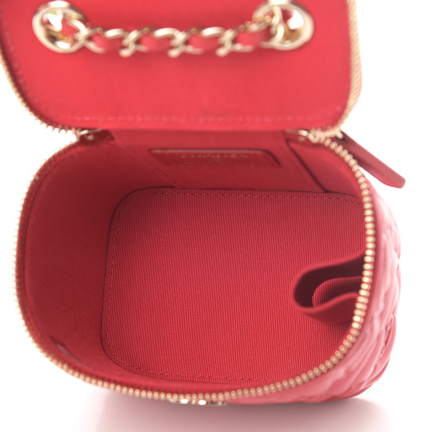 Lambskin Camellia Embossed Mini Vanity Case With Chain Red