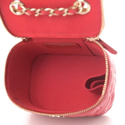 Chanel Lambskin Camellia Embossed Mini Vanity Case With Chain Red 4 of 4