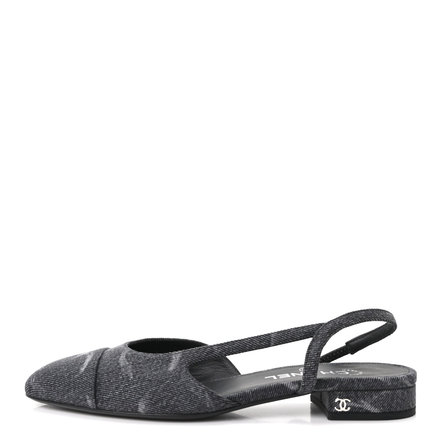 Chanel Denim Cap Toe CC Slingback Flats 38.5 Charcoal Black 1 of 9