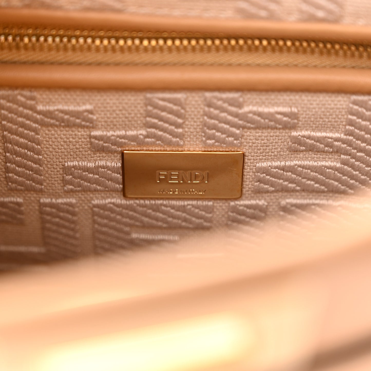 Vitello Seta Canvas FF Embroidered Mini Peekaboo Iconic Satchel Miele Scuro Poudre