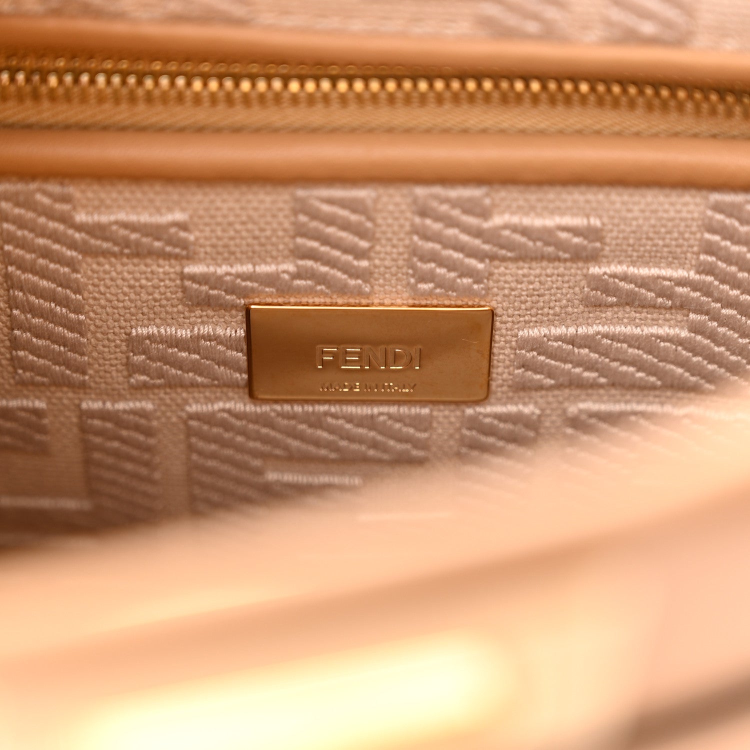 Fendi Vitello Seta Canvas FF Embroidered Mini Peekaboo Iconic Satchel Miele Scuro Poudre 7 of 10