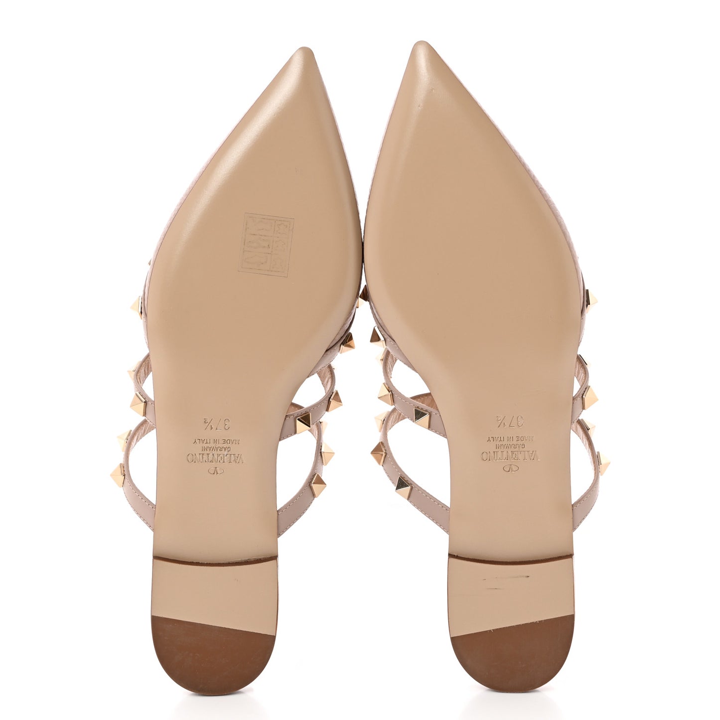 Pebbled Calfskin Rockstud Flat Cage Mules 37.5 Poudre