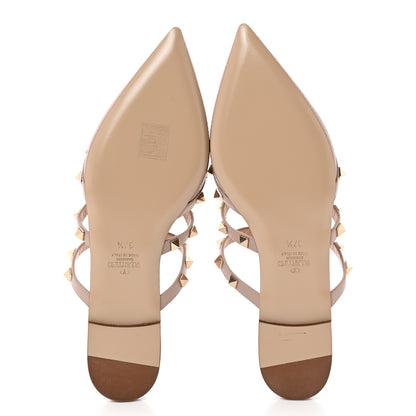 Valentino Garavani Pebbled Calfskin Rockstud Flat Cage Mules 37.5 Poudre 5 of 16