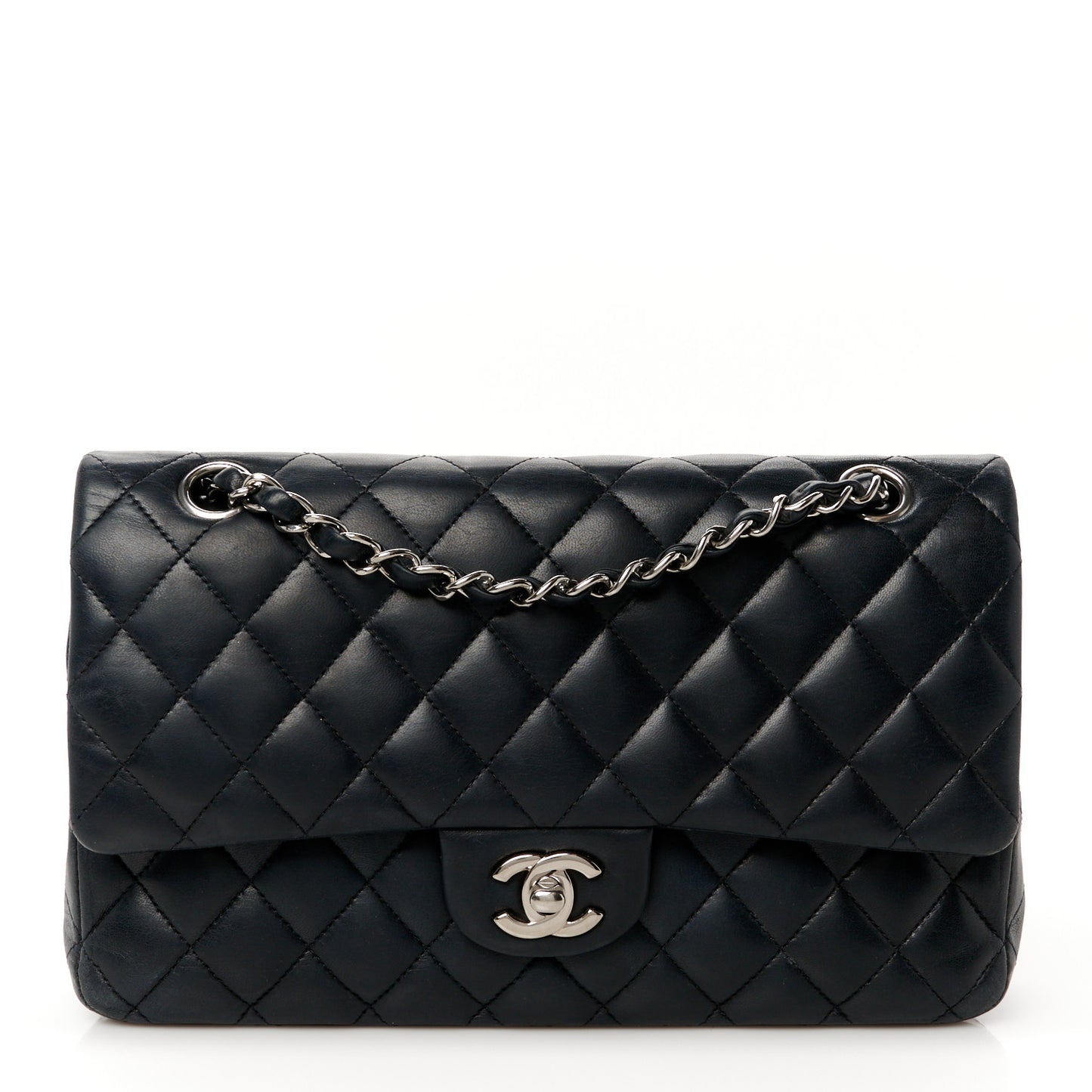 Lambskin Quilted Medium Double Flap Black