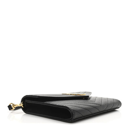 Saint Laurent Grain De Poudre Matelasse Chevron Monogram Envelope Clutch Black 3 of 10