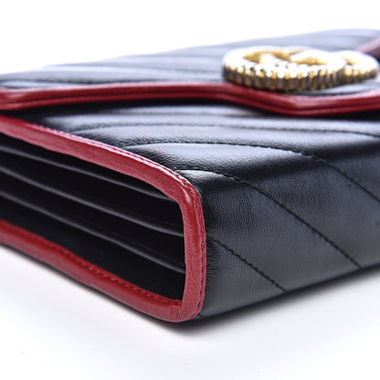 Gucci Vintage Effect Calfskin Matelasse Diagonal Torchon GG Marmont Chain Wallet Black Romantic Cherry 8 of 10