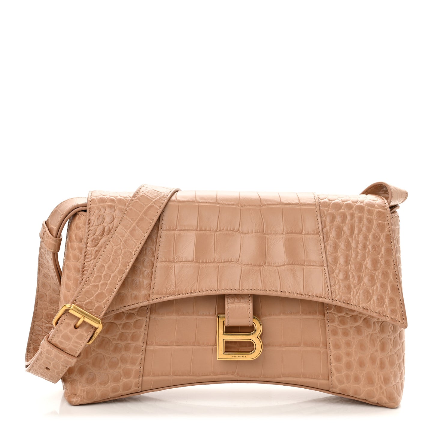 Extra Supple Calfskin Crocodile Embossed XS Downtown Shoulder Bag Nude Beige
