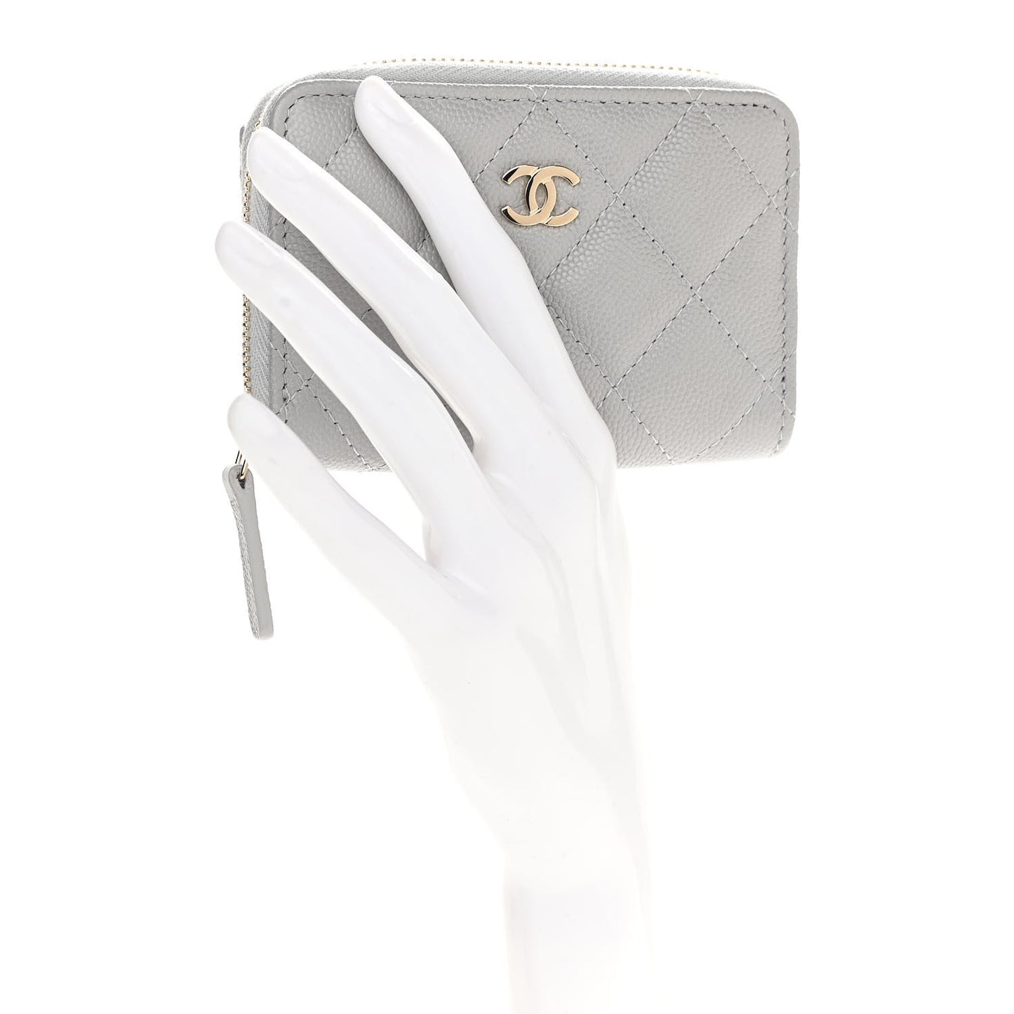 Caviar Quilted Zip Coin Purse Grey