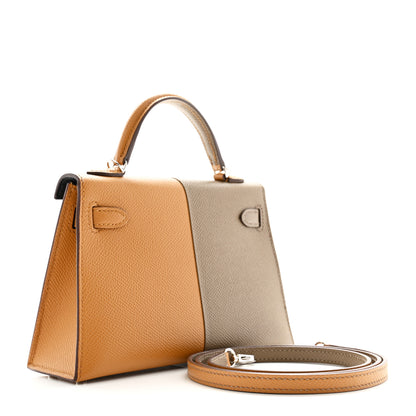 Hermes Epsom Casaque Mini Kelly Sellier 20 Etoupe Sesame Bleu Indigo 3 of 19