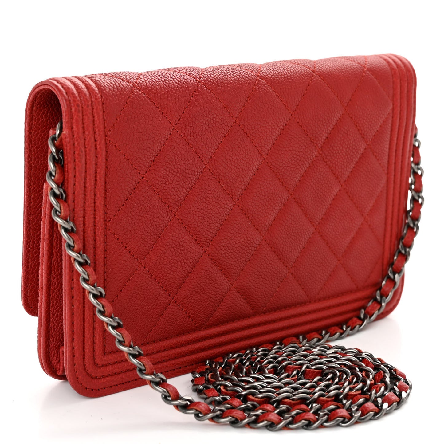 Caviar Quilted Boy Wallet On Chain WOC Red