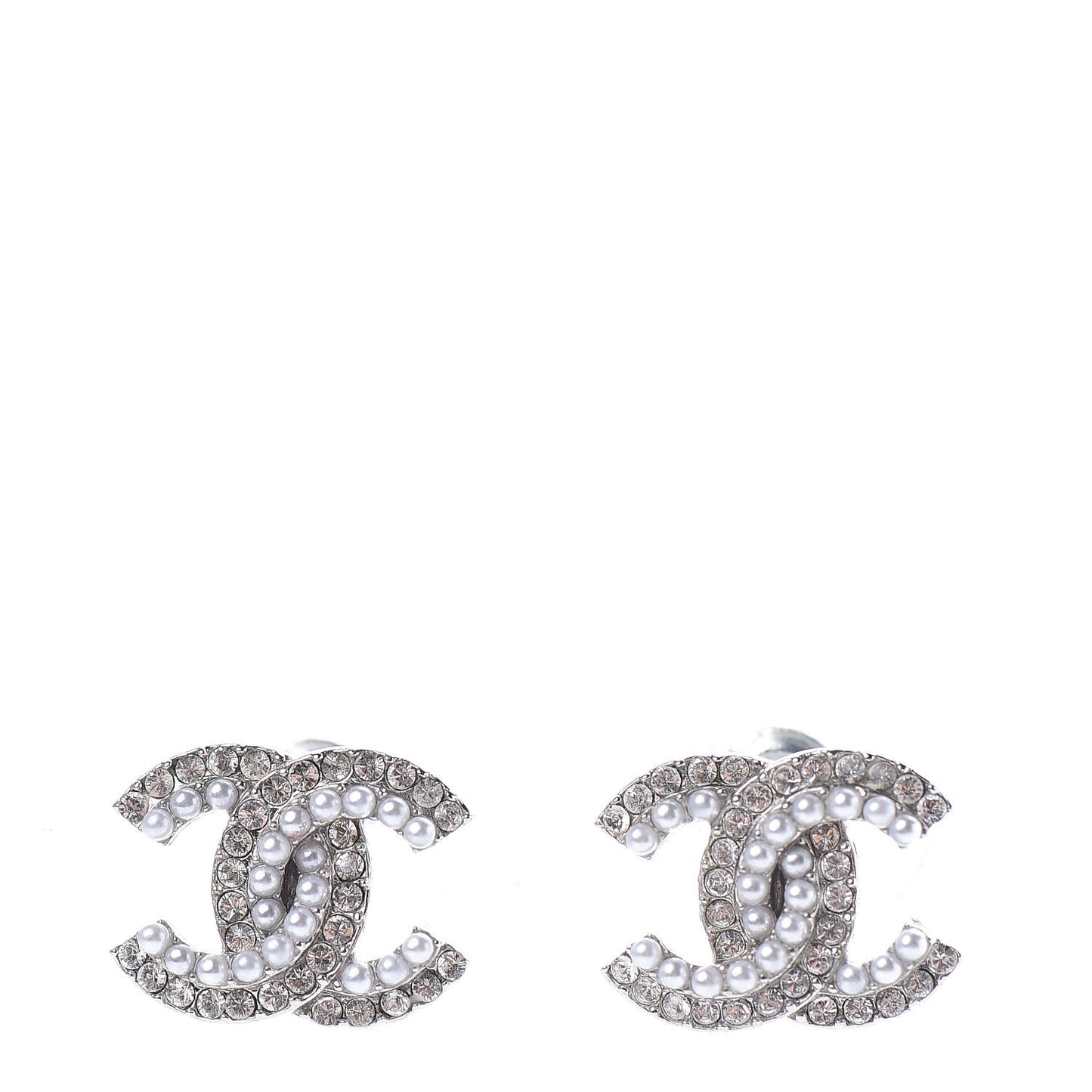 Pearl Crystal CC Earrings Silver