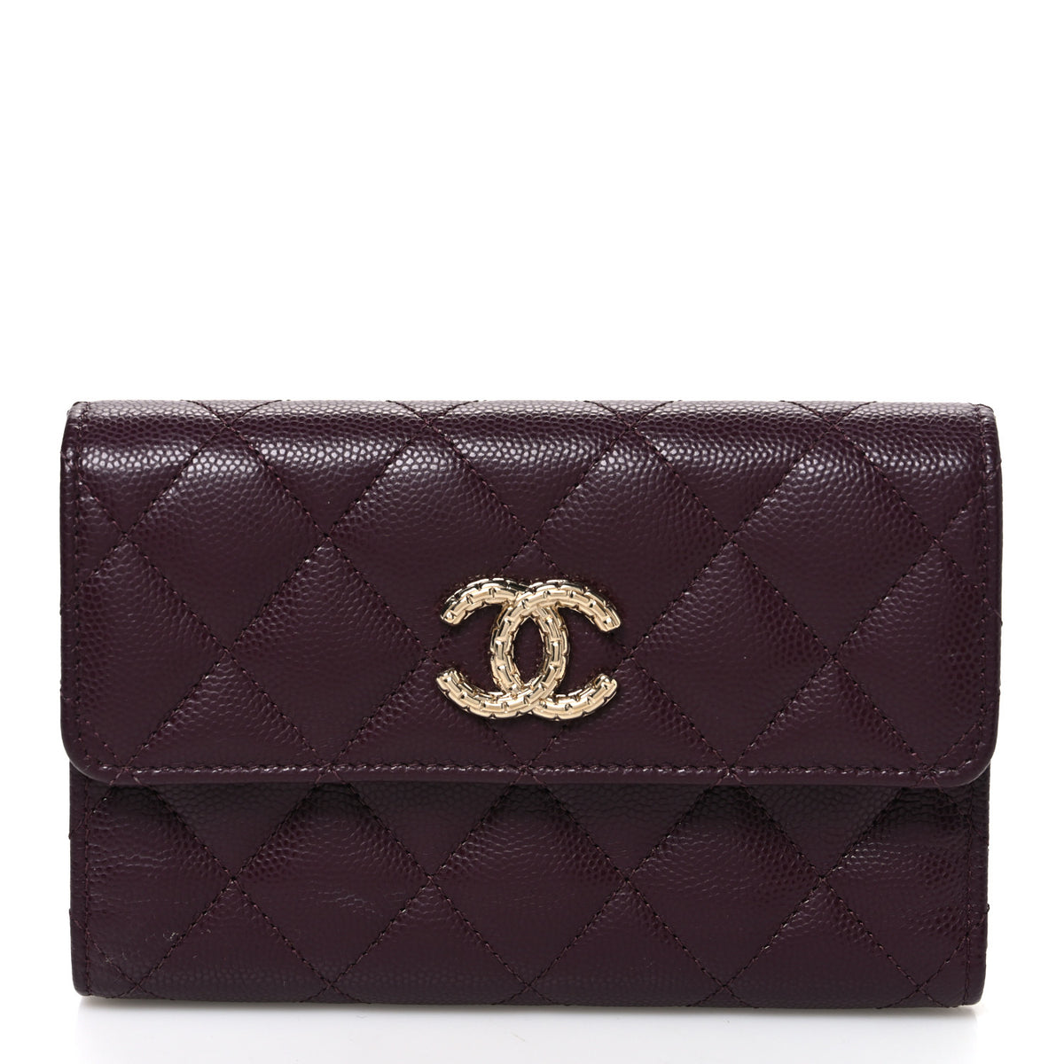 Chanel Caviar Quilted Chain Embossed CC Medium Flap Wallet Dark Burgundy 1 of 8