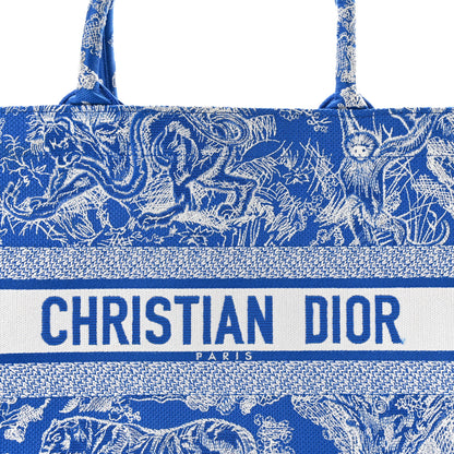 Christian Dior Canvas Embroidered Medium Dioriviera Toile De Jouy Book Tote Fluorescent Blue 8 of 11