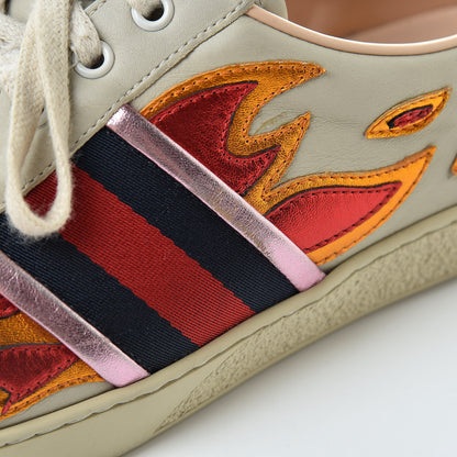 Gucci Calfskin Ayers Web Flames Embroidered Mens Ace Sneakers 10 Off White 21 of 23