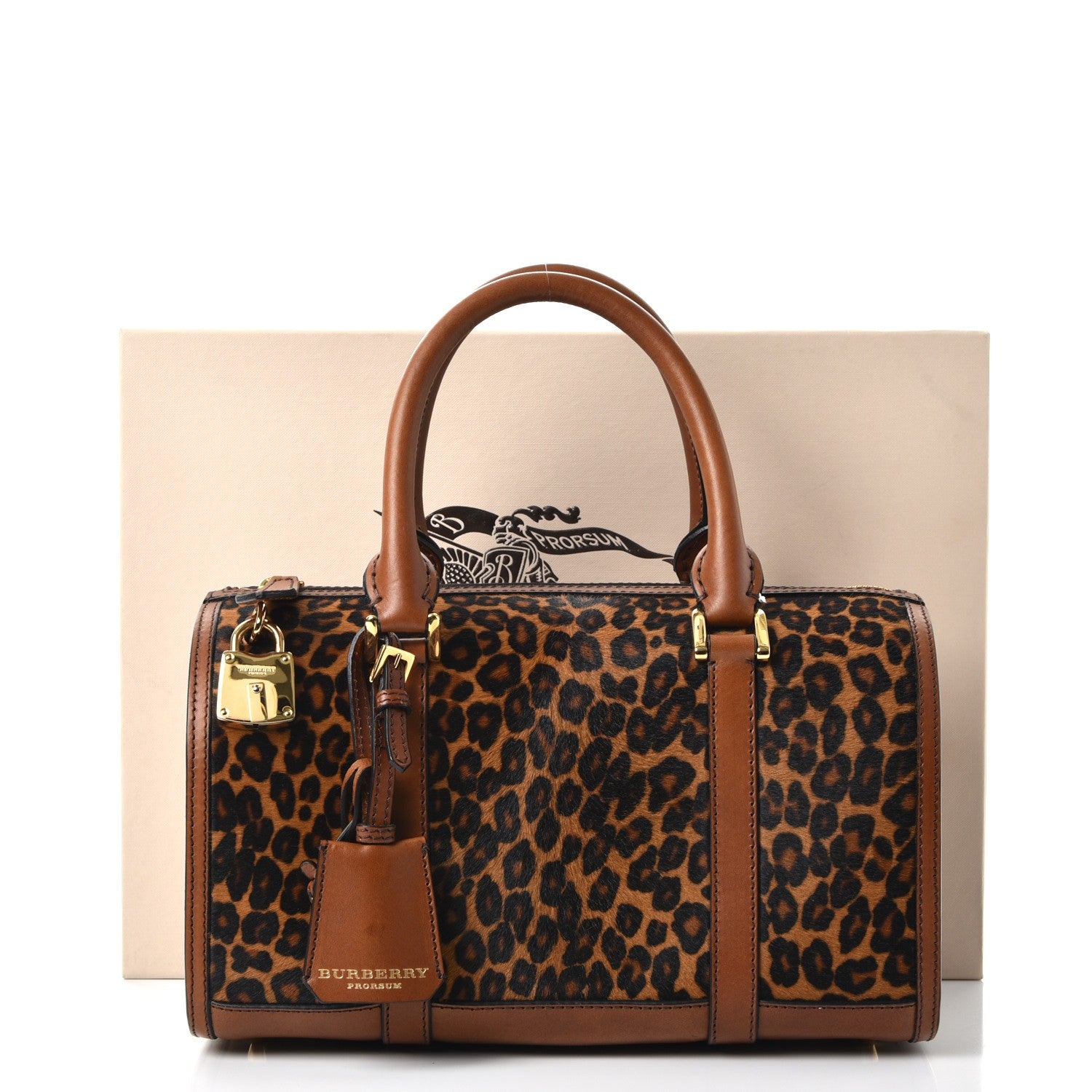Burberry Leopard Ponyskin House Check Calfskin Boston Tan 13 of 13