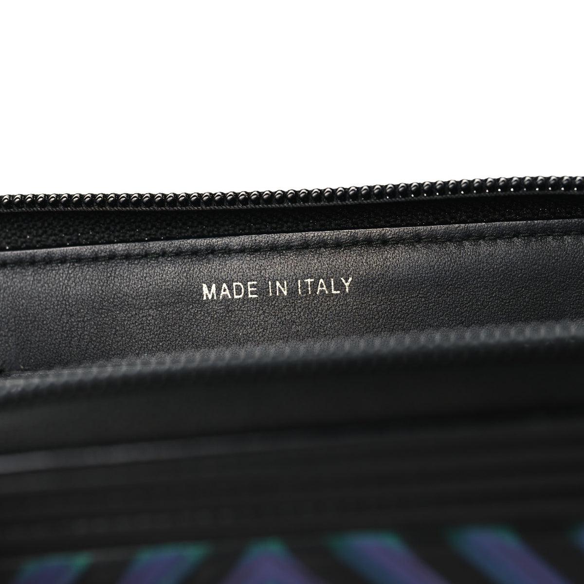 Calfskin Painted Chevron Embossed Small Boy Zip Wallet Black