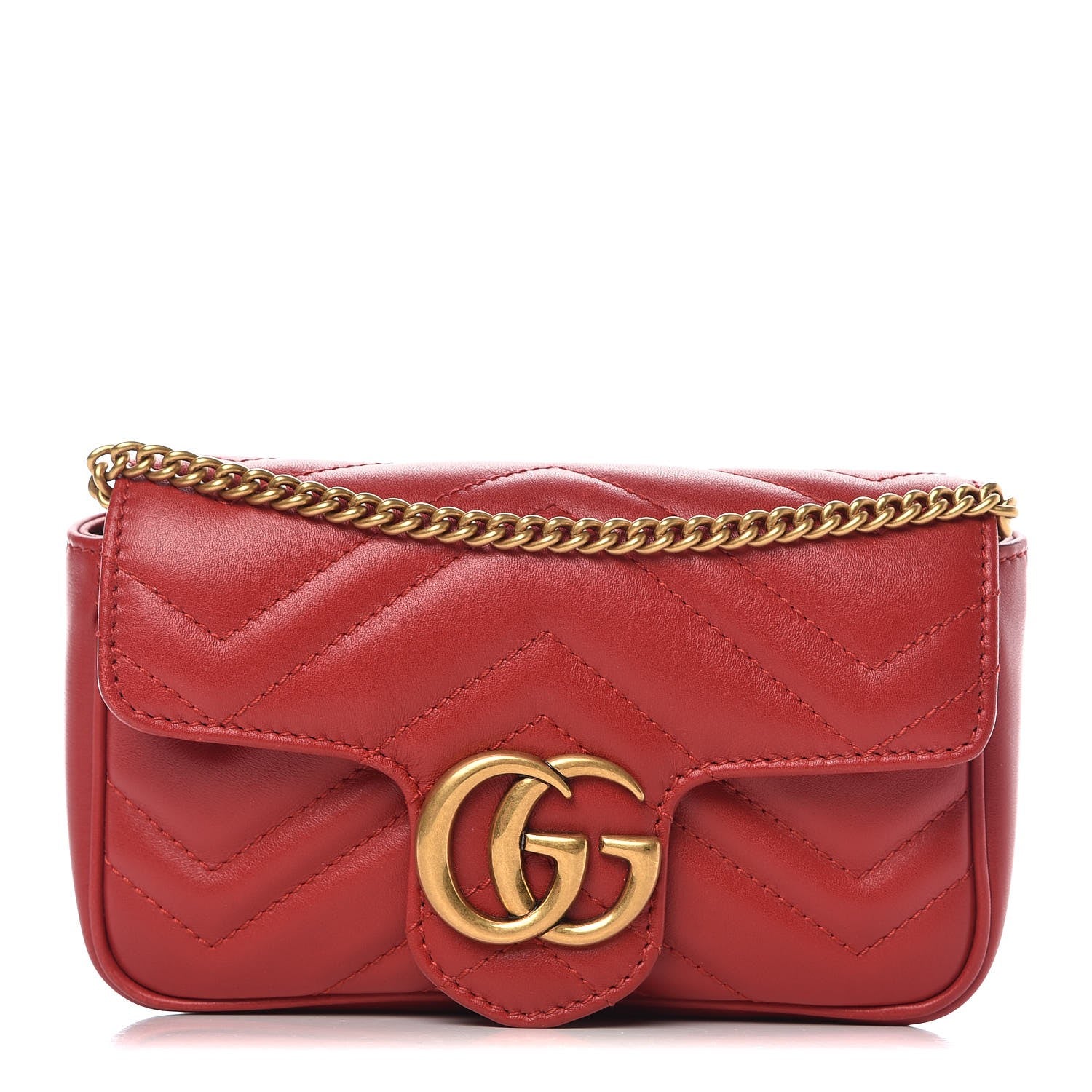 Gucci Calfskin Matelasse Super Mini GG Marmont Shoulder Bag Hibiscus Red 1 of 8