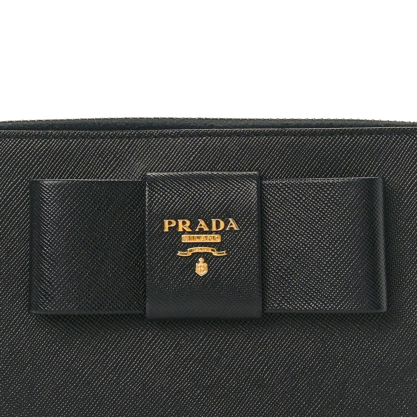Saffiano Fiocco Bow Zip Around Wallet Black Black