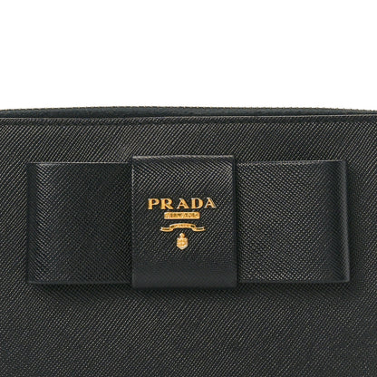 Prada Saffiano Fiocco Bow Zip Around Wallet Black Black 6 of 7
