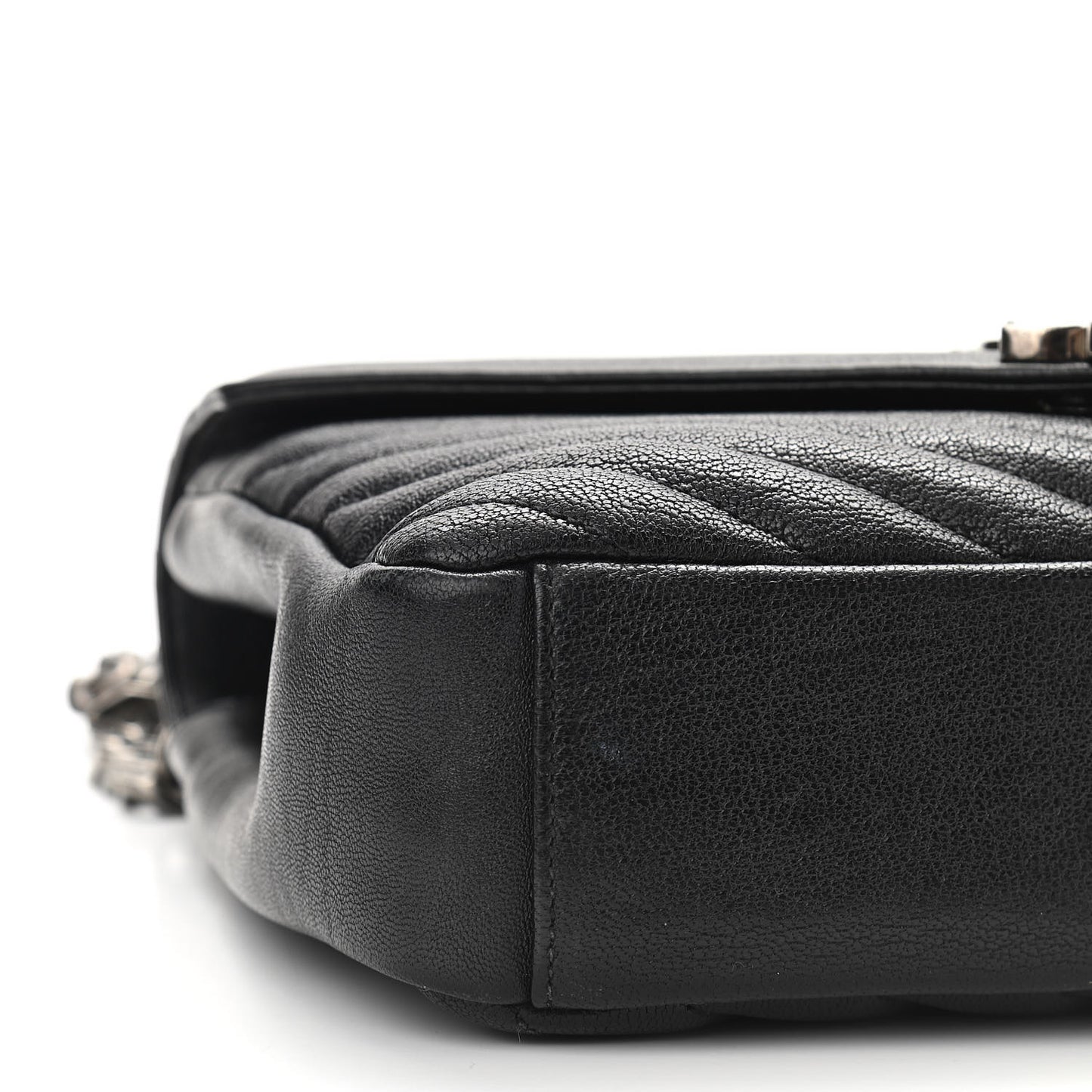 Sheepskin Matelasse Chevron Monogram Medium College Bag Black