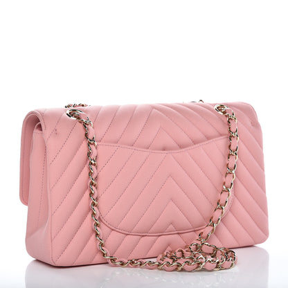 Chanel Caviar Chevron Quilted Medium Double Flap Pink 3 of 8