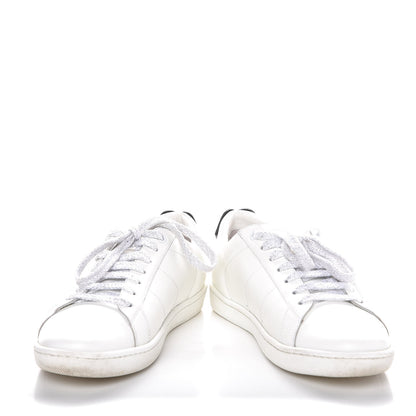 Saint Laurent Calfskin Metallic Ayers Signature Court Lips Sneakers 38 Optic White 5 of 13