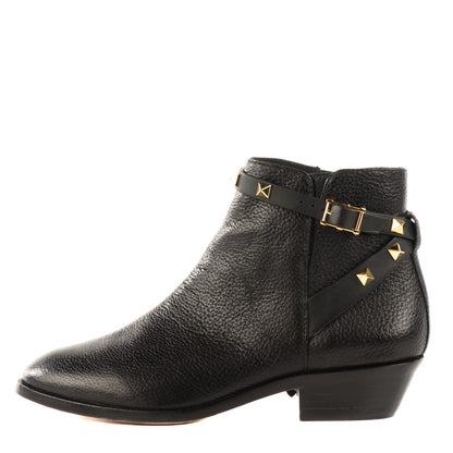 Valentino Garavani Grained Calfskin Rockstud Single Buckle 35mm Cowboy Ankle Boots 37 Black 1 of 8
