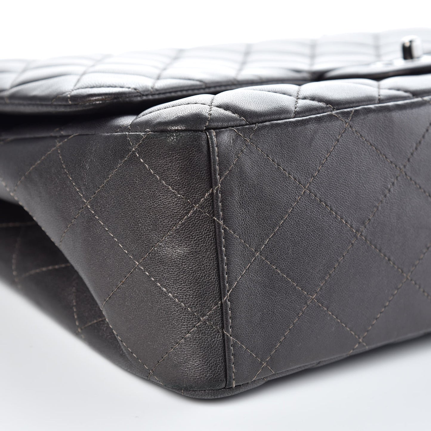 Lambskin Maxi Single Flap Flap Dark Grey