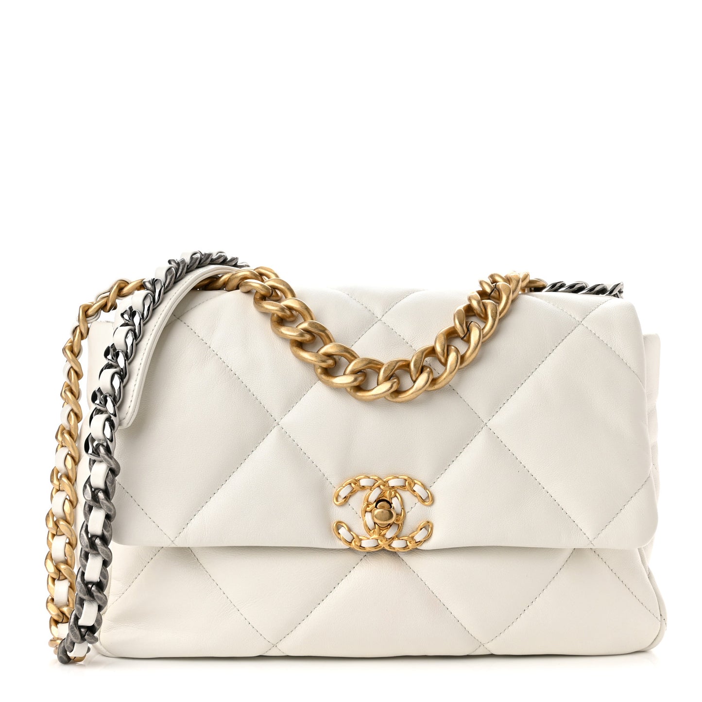Goatskin Quilted Large Chanel 19 Flap White