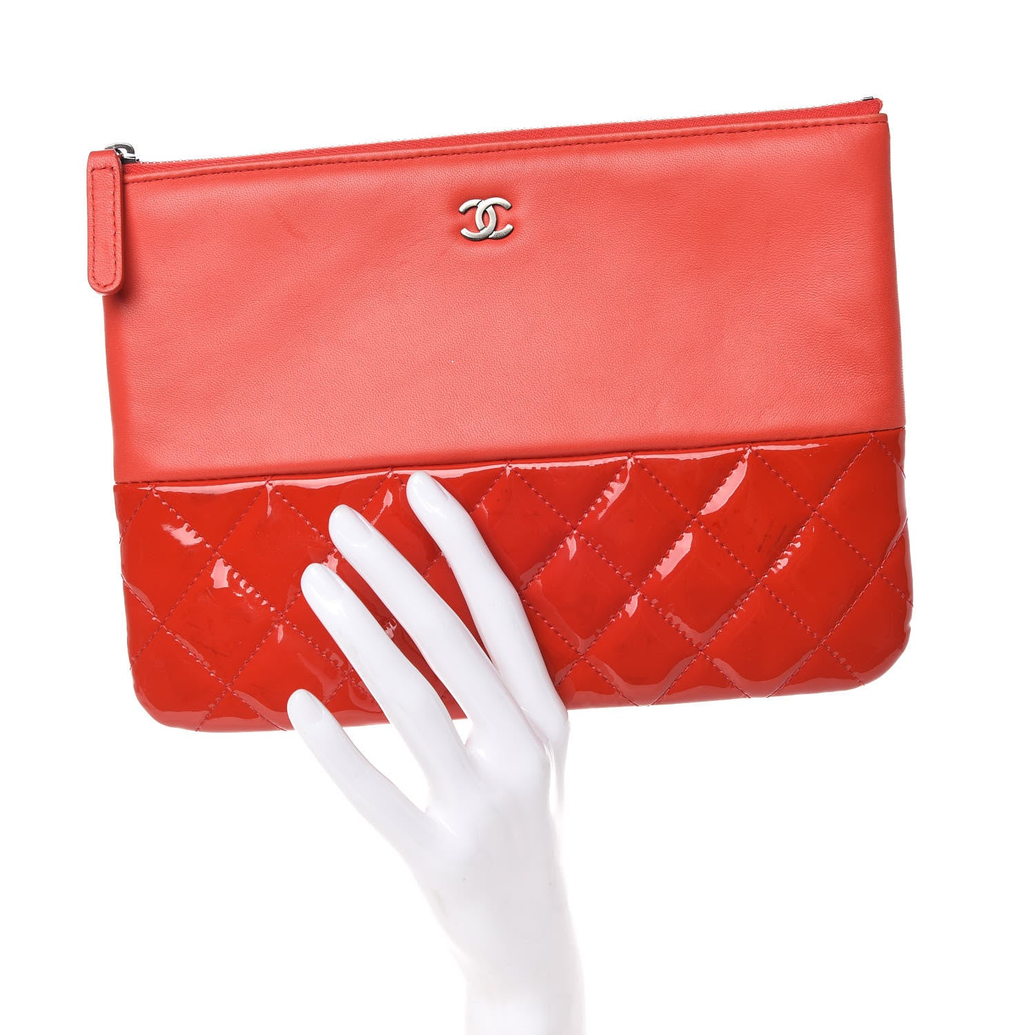 Chanel Lambskin Patent Quilted Cosmetic Case Red 2 of 8