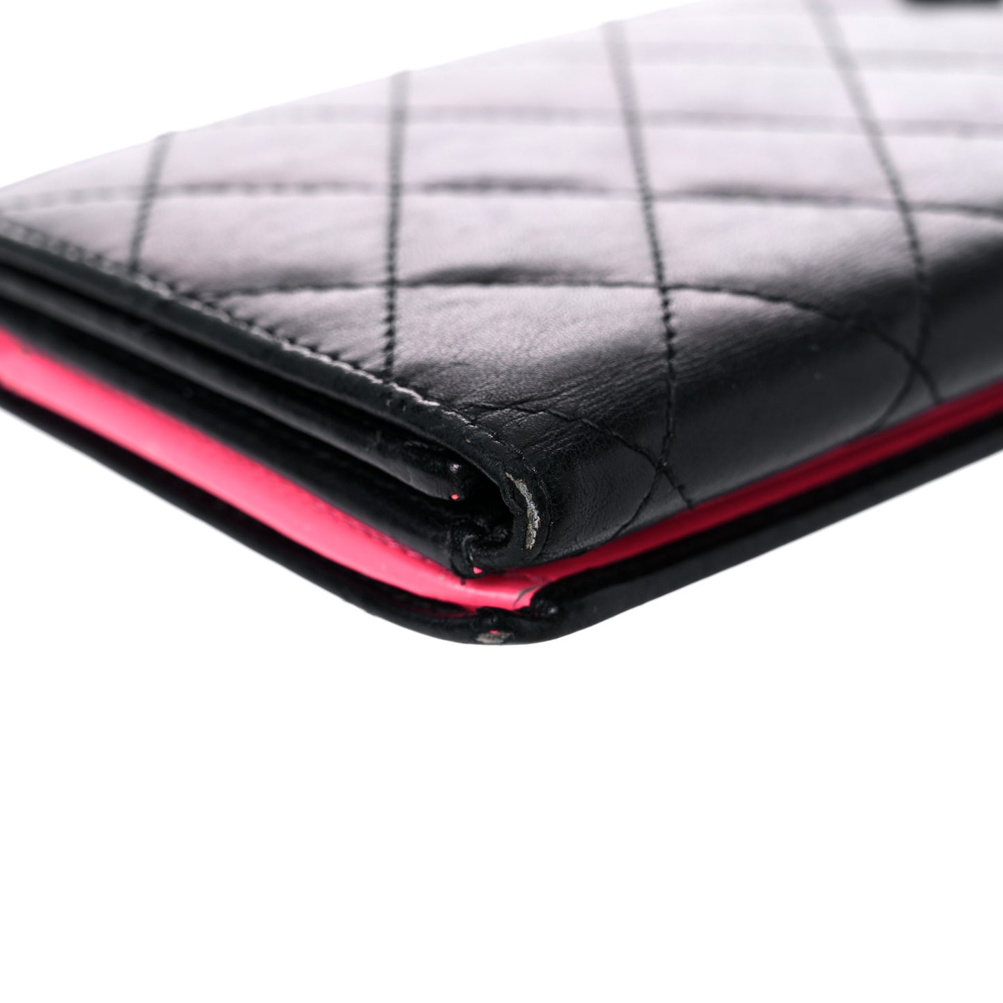 Calfskin Quilted Cambon Long Double Wallet Black