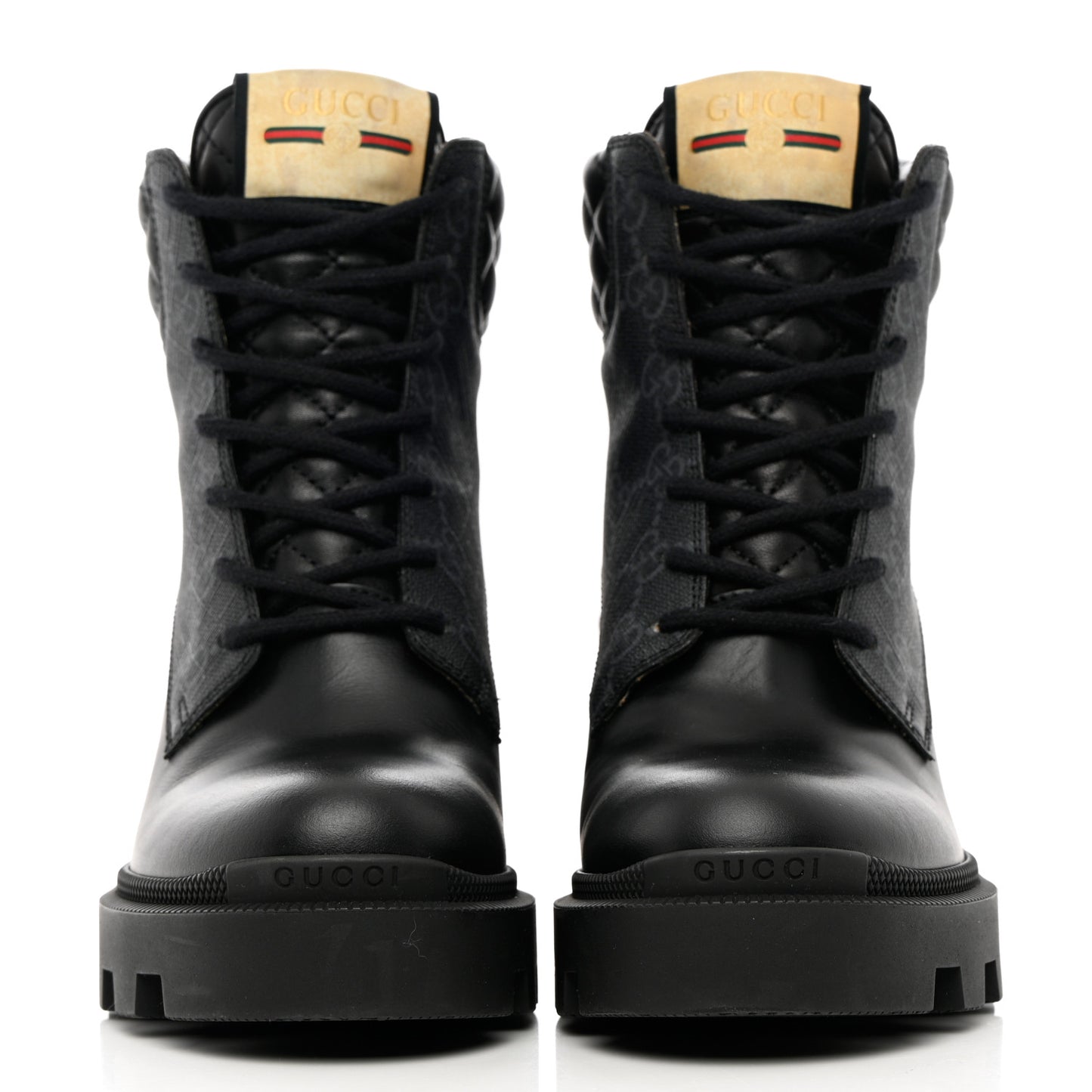 Apollo Calfskin GG Supreme Nappa Samoa Quilted Lace Up Ankle Boots 36 Black