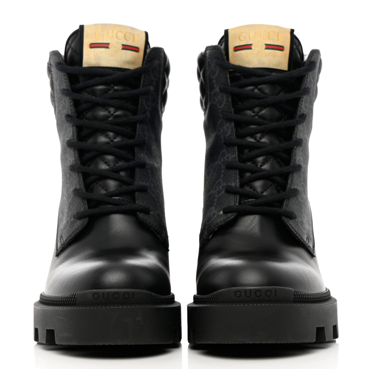 Gucci Apollo Calfskin GG Supreme Nappa Samoa Quilted Lace Up Ankle Boots 36 Black 2 of 12