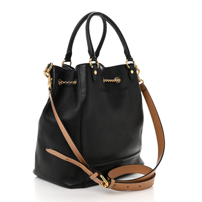 Fendi Vitello Grace King Karligraphy Chain Bucket Bag Black Bisquit 3 of 10