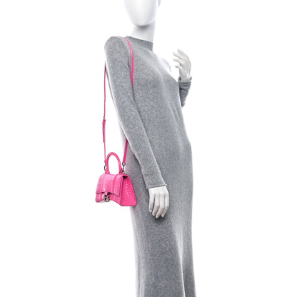 Balenciaga Shiny Calfskin Crocodile Embossed Hourglass Top Handle Bag XS Neon Pink 2 of 5