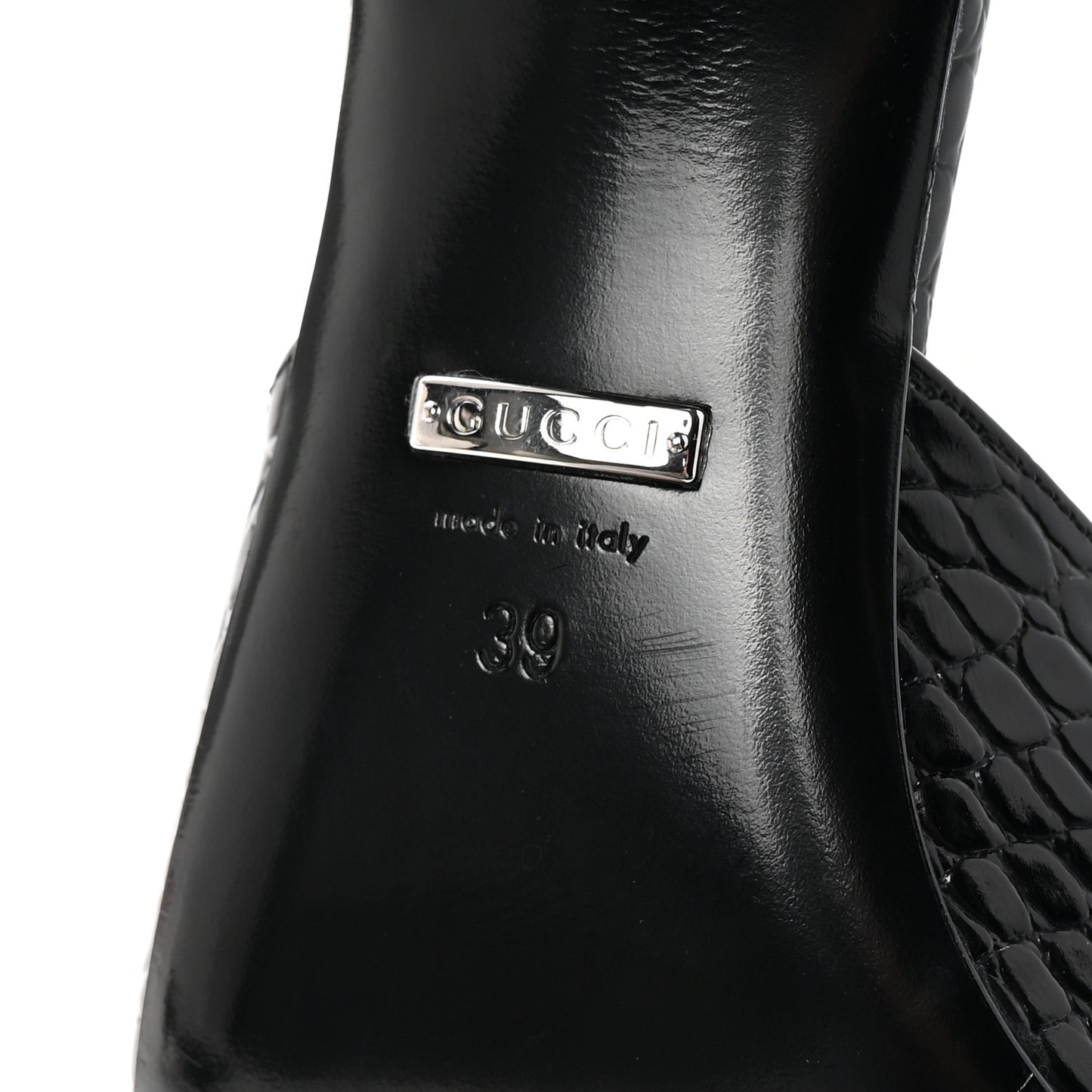 Calfskin Crocodile Embossed Mallory Mules 39 Black
