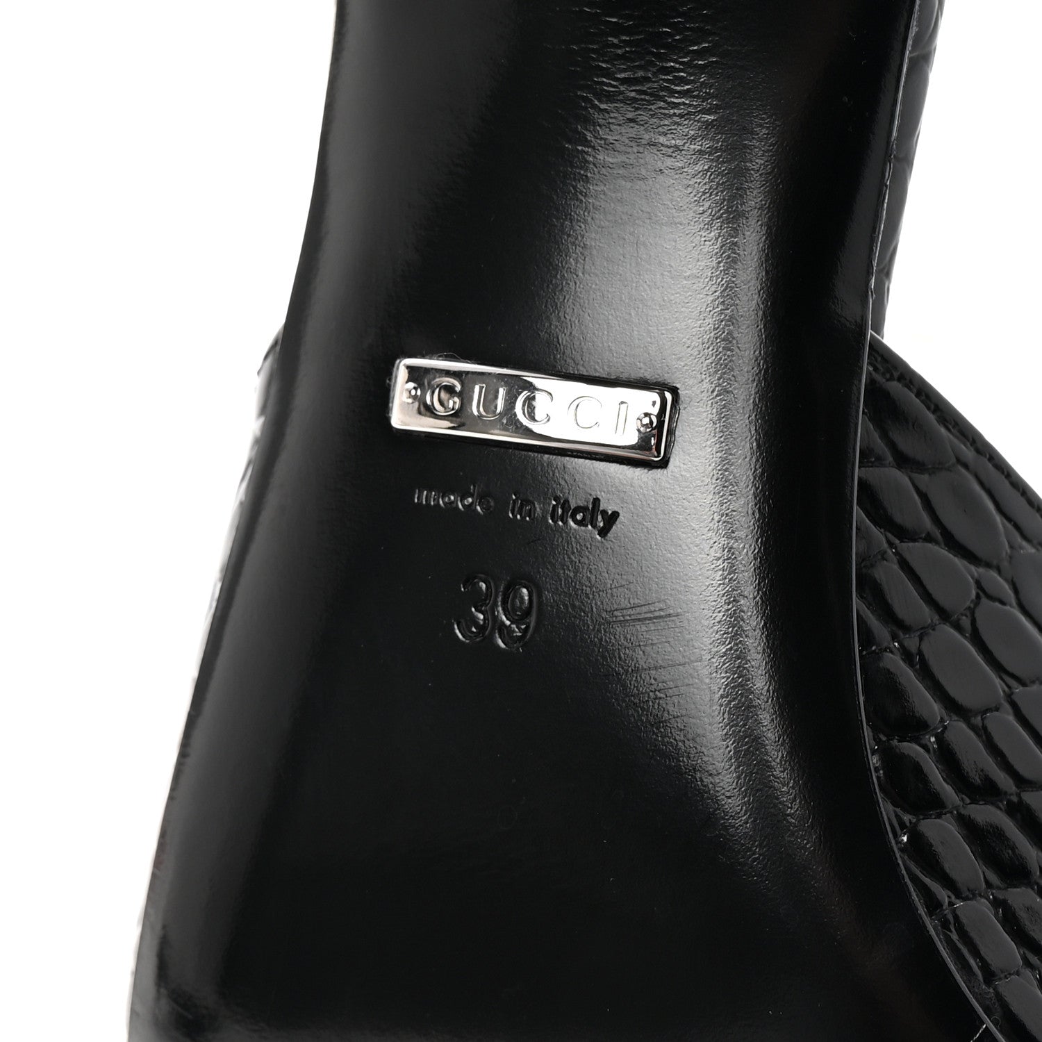 Gucci Calfskin Crocodile Embossed Mallory Mules 39 Black 7 of 10