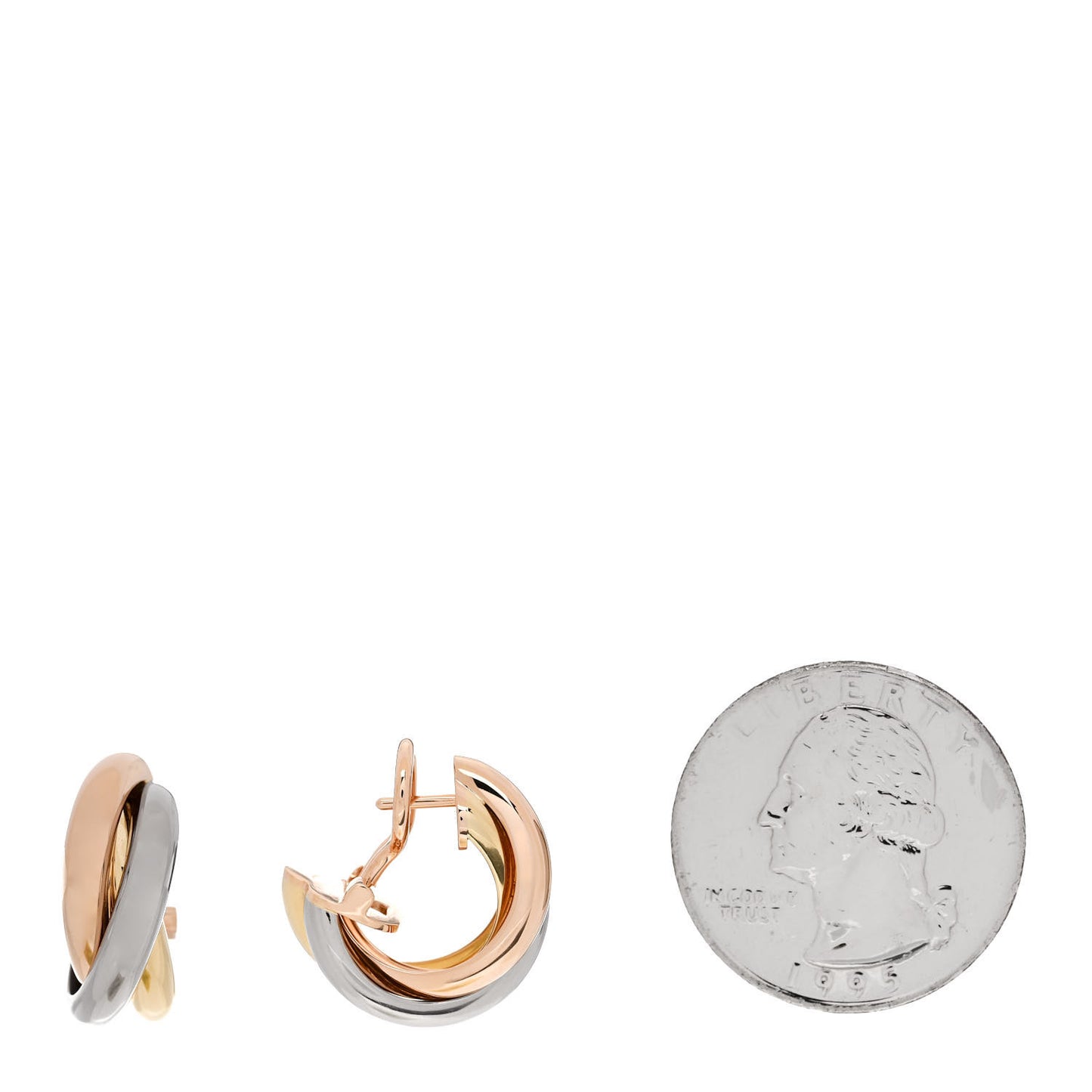 18K Pink Yellow White Gold Classic Trinity Hoop Earrings