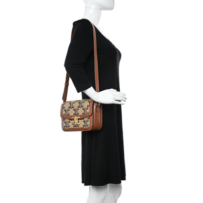 Celine Canvas Calfskin Triomphe Embroidered Medium Triomphe Bag Tan 2 of 13