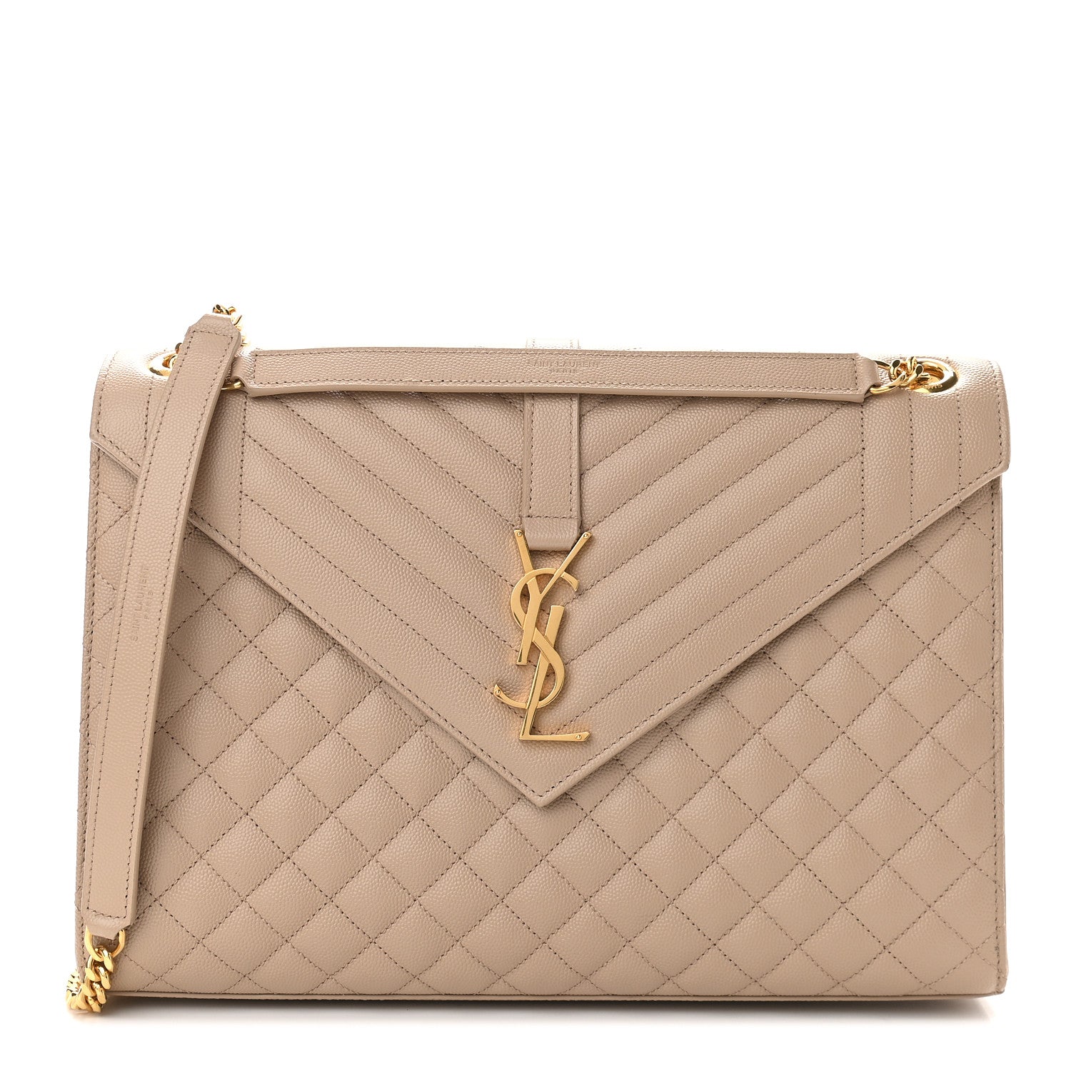 Saint Laurent Grain De Poudre Mixed Matelasse Large Triquilt Monogram Satchel Dark Beige 1 of 7