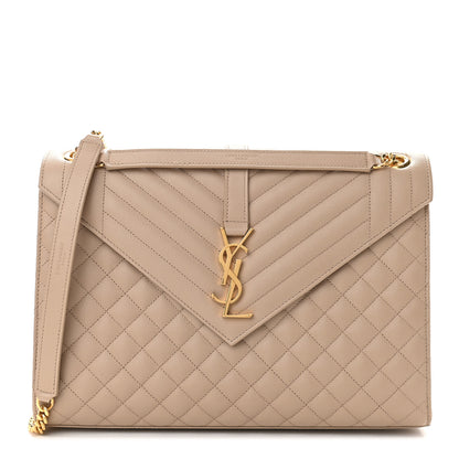Saint Laurent Grain De Poudre Mixed Matelasse Large Triquilt Monogram Satchel Dark Beige 1 of 7