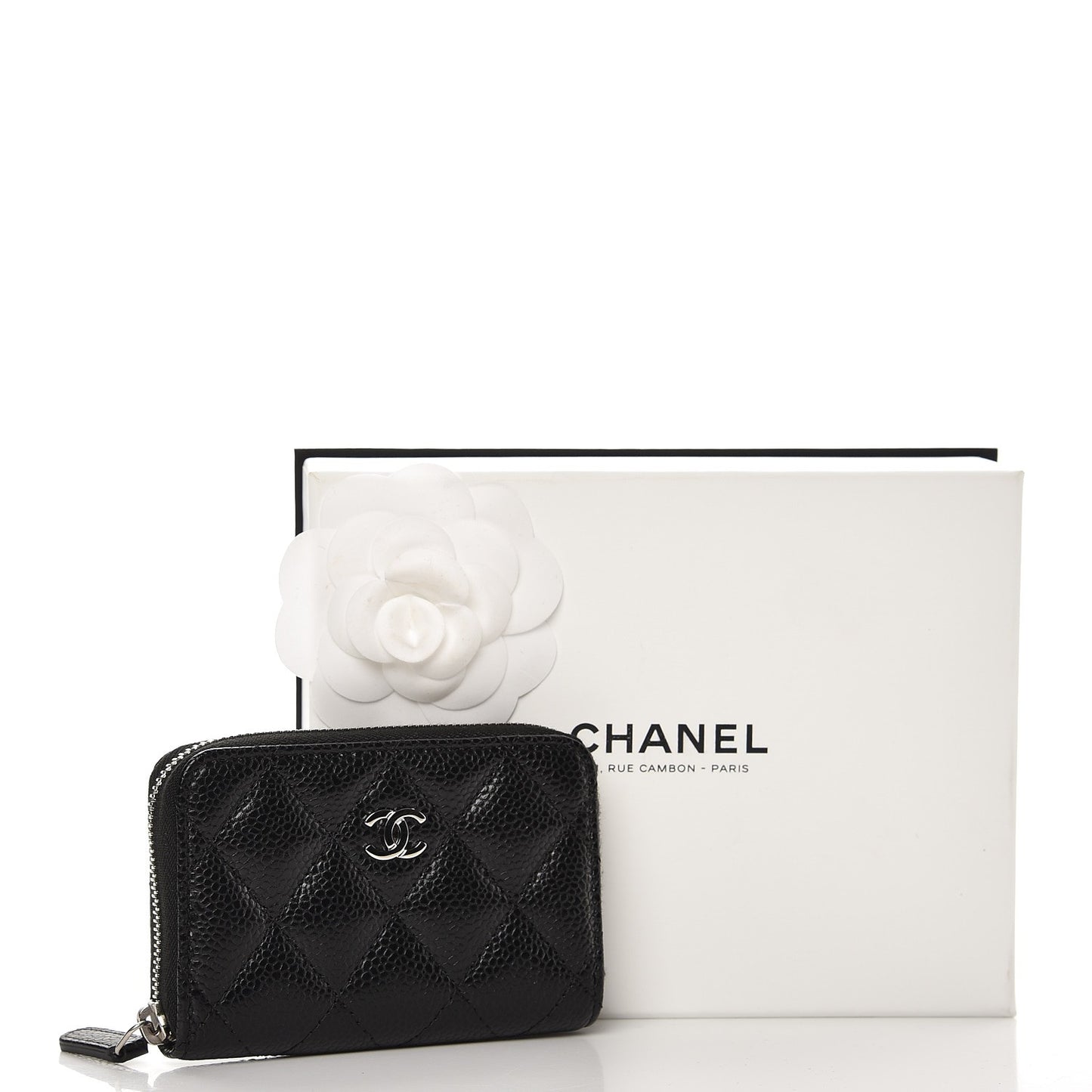 Caviar Quilted Zip Coin Purse Black