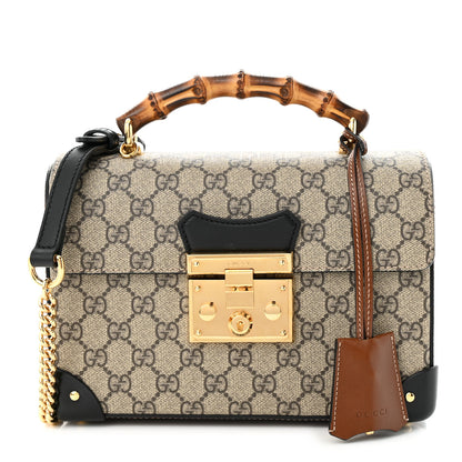 Gucci GG Supreme Monogram Small Padlock Bamboo Shoulder Bag Beige Black Cuir 1 of 10