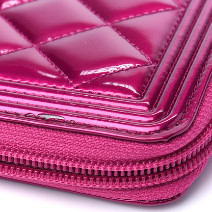 Chanel Metallic Patent Calfskin Quilted Boy L-Gusset Zip Wallet Pink 4 of 4